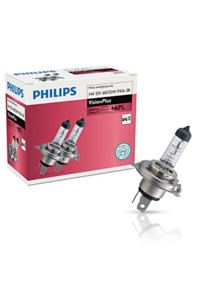 Philips Set de 2 becuri halogene pentru faruri auto Vision +60% H4 60/55W 12V...