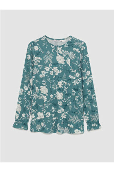 LC Waikiki M1 Sezon Blue Crew Neck Patterned Blouse