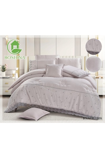 ROSHNA طقم مفرش نفرين ملكي صيفي دانتيل فاخر 8 قطع مقاس اللحاف 250*230 سم