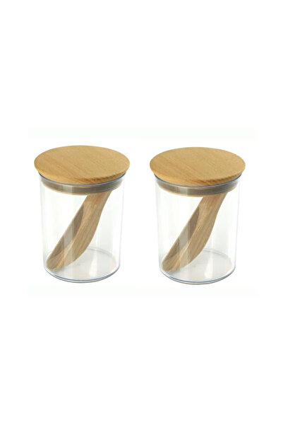 OEM Spice containers, plastic and wood, 9 x 9 x 10 cm, Sheer (set of 2)