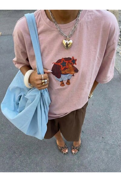 Noi Belis تي شيرت محبوك كبير الحجم مطبوع SS26TS0029