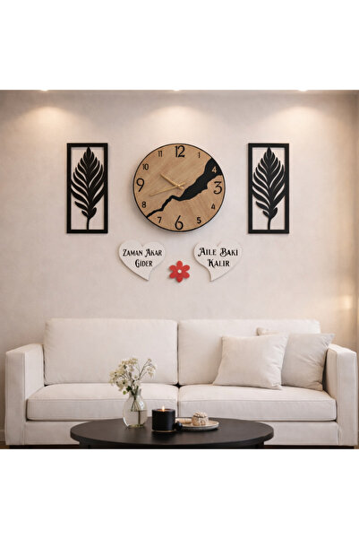 yucisaatleri Duvar saati şık konbinli aile temalı 40 cm çiçekler 30 cm no 20030