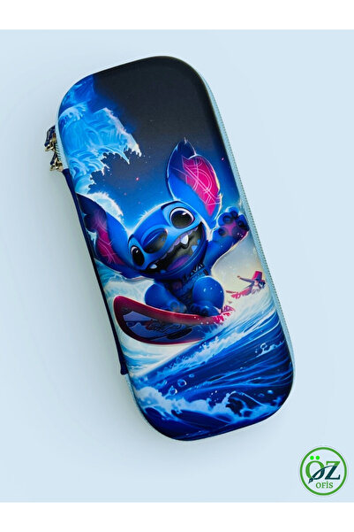 ÖZ OFİS Stitch 3D Kabartmalı Organizerli Kalem Kutusu - Çok Bölümlü - Çift Fe...