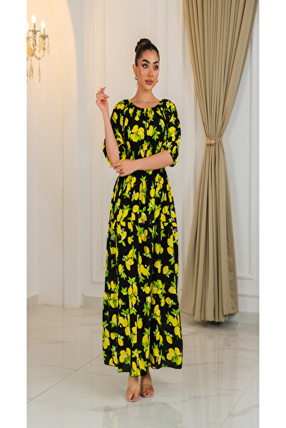 Fibula Fruit Pattern Standard Size Asymmetrical Neckline Fold-Over Dress Come...