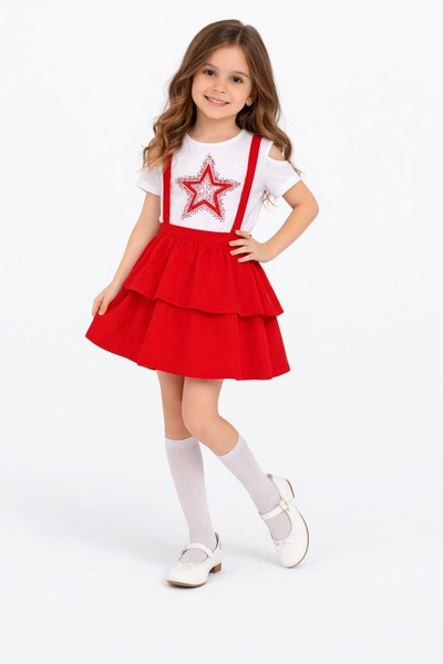 Nacar Kız Çocuk Askılı Kat Kat Slopet Etek 23 Nisan 29 Ekim Okuma Bayramı