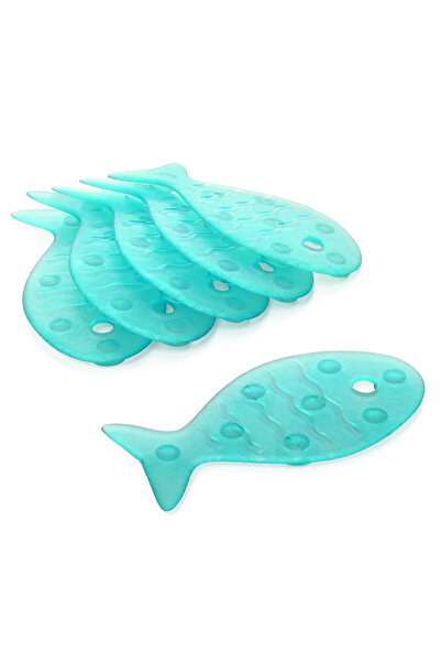 OEM Постелка за баня, фигурка на риба, PVC, 24 x 3 см, синя, комплект от 6 части