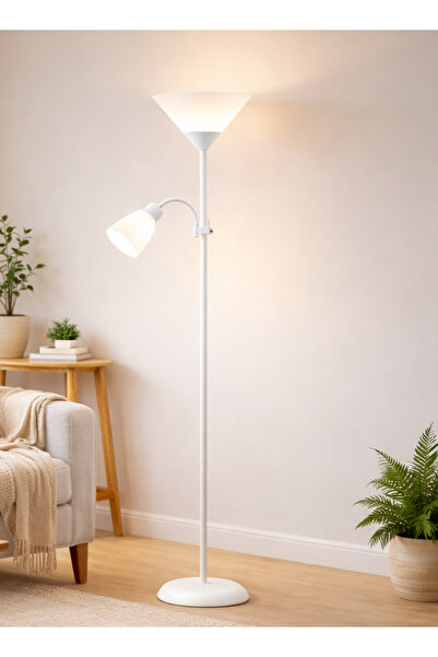 Cady One مصباح أرضي مزدوج بتقنية LED مع أضواء قراءة جانبية قابلة للتعديل