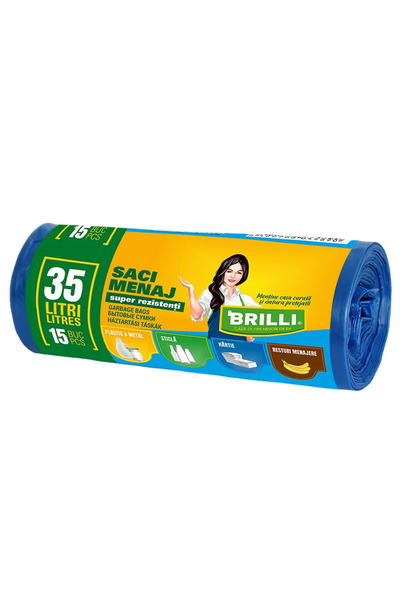 OEM Σακούλες απορριμμάτων LDPE 35 L x 15 τεμάχια, Brilli, μπλε