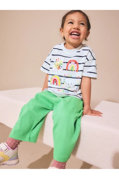Next Baby Green Rainbow Short Sleeve Top and Wide-Leg Pants Set