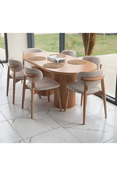 holzwelt Bohem Masa Takımı Ahşap Masa 6 Kişilik Masa Sandalye İskandinav mutf...