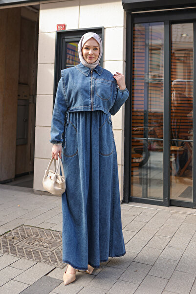 By Pommes Life Women's 2”Li Vest Set Zip Detail Denim Dress