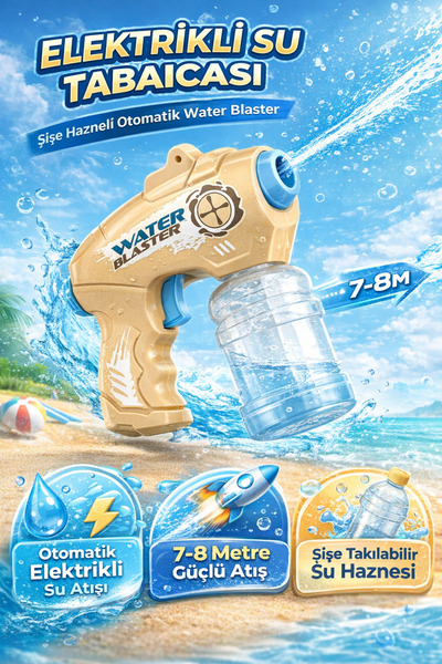 Electric Water Gun Automatic Water Blaster with Bottle Reservoir – 7-8m Long Range Kids Summer Toy