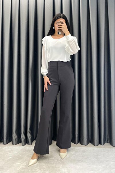 Tmptekstil واسع الأرجل بنطلون قماش - أنثراسايت أنثراسايت