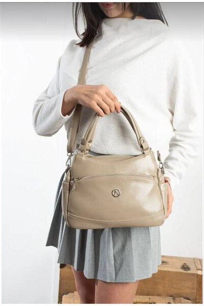 ÇANTAM GELSİN Women's Ecru Soft Leather Multi-Compartment Handbag and Shoulde...