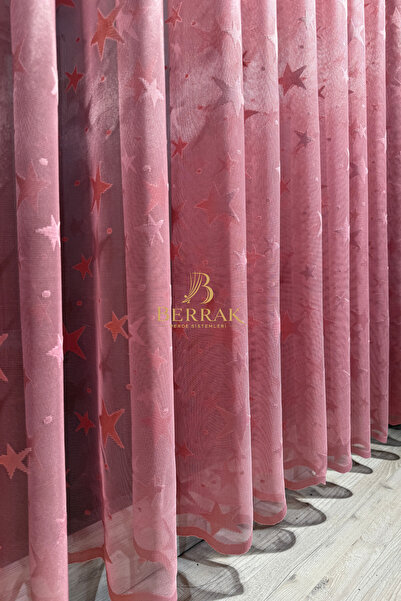 BerrakPerde Pembe Yıldızların Altında Prenses Odası Sık Pileli Tül Perde