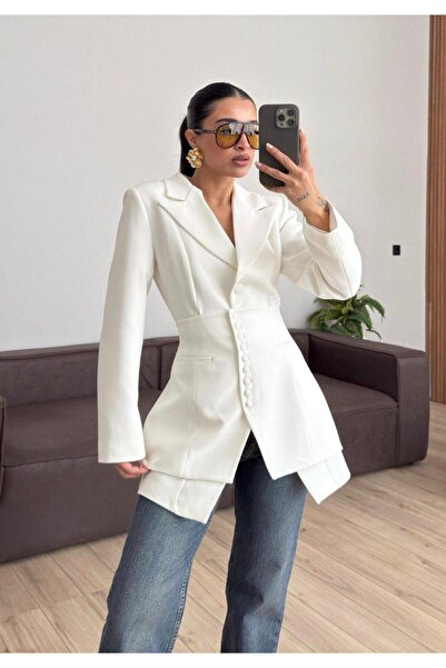 FMN Collection Two Pieces of Plain Blazer with Buttons Tie-Detail Corset Equi...