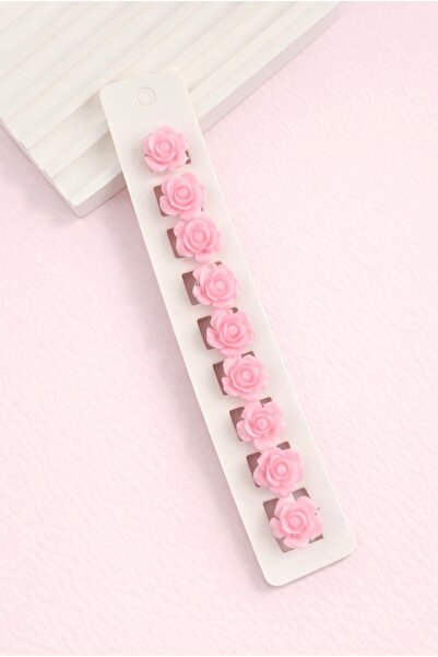 Toka Sepetim Pembe Gül Trend Saç Küpesi Örgü Küpesi 10’lu