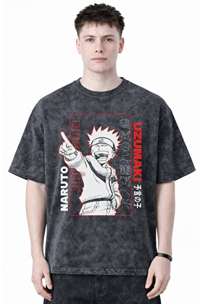 SEVBANO Design Naruto Uzumaki Anime Printed Unisex Oversized Vintage Washed T...