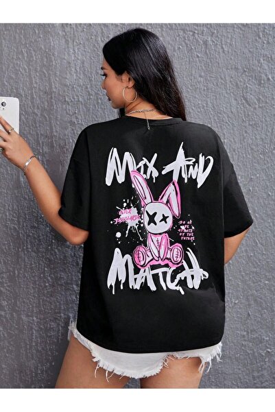 MARKATEM supradimensionat Tricou unisex cu mânecă scurtă Rabbit cu imprimeu S...