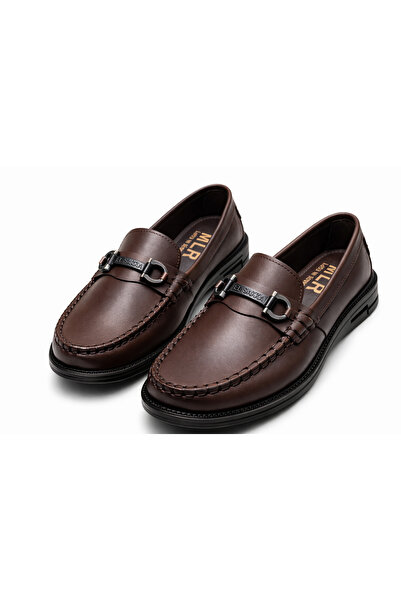 MLR حذاء جلد أصلي بني غامق خياطة يدوية ومبطن أسفنج طبي