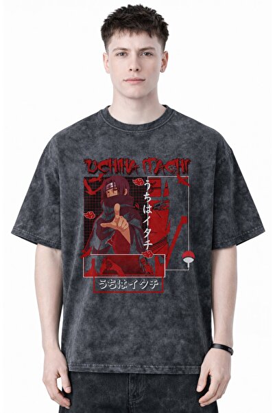 SEVBANO Tricou oversize unisex cu imprimeu anime Naruto Uchiha Itachi, cu asp...