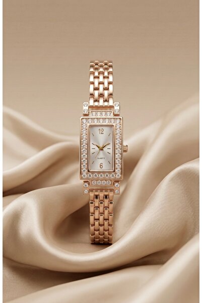 KLISHE Butik ساعة نسائية من الفولاذ مرصّع بالأحجار لون ذهبي عتيقة كلاسيكية مس...