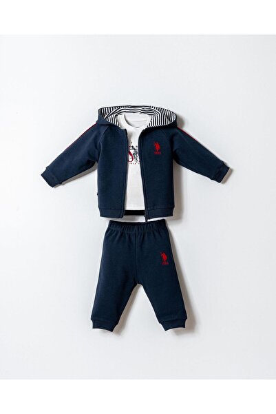 U.S. Polo Assn. Erkek Bebek 3’lü Takım Kapüşonlu Fermuarlı Sweatshirt T-Shirt...