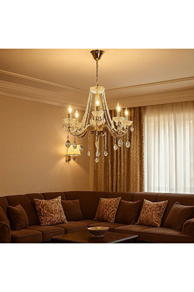 qwell Modern chandelier, gold and Sheer candlestick, E14*8