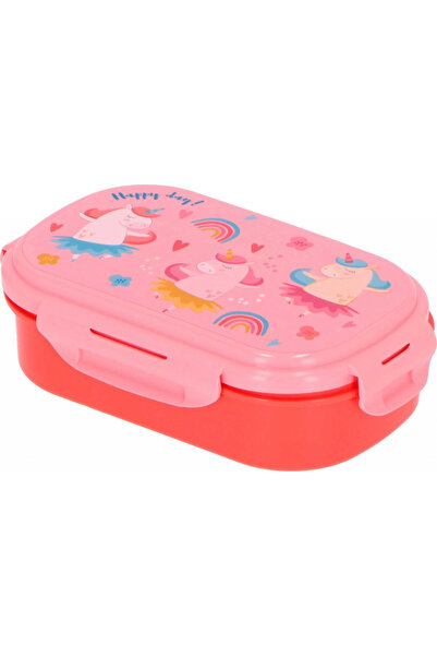 UNICORN Happy Day plastic sandwich box with cutlery, 21x14x6 cm Pink