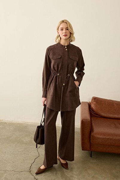 Hilay Princess Beli Lastikli Lyocell Pantolonlu Takım KAHVERENGİ