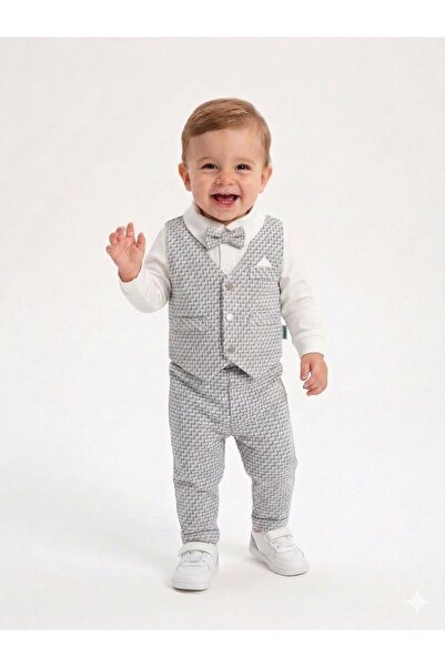 Kids Kingdom Cotton Piece Set of Jacket and Bow Tie for Baby Boy, 4-Piece Set