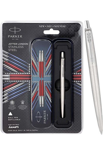 Parker قلم جوتر لندن من الفولاذ المقاوم للصدأ بحواف فضية