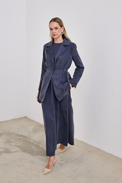 Hilay İbiza Ceketli Lyocell İçlik Elbiseli Takım LACİVERT