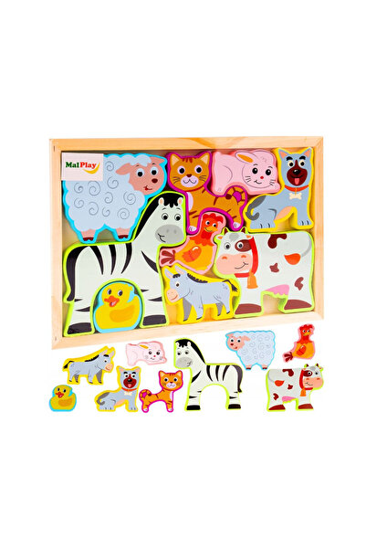 MalPlay Ξύλινο παζλ, ζώα φάρμας, Ζωολογικός Κήπος, 3 ετών