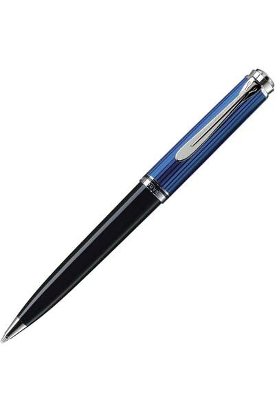 Pelikan قلم حبر جاف سوفرين K805 - أسود وأزرق مع حواف كروم، في علبة هدايا-4100