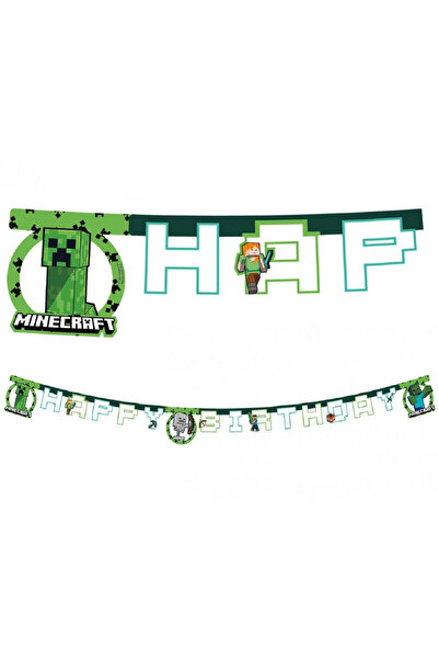 MINECRAFT Ghirlandă decorativă, Banner La mulți ani FS, 2 m Verde