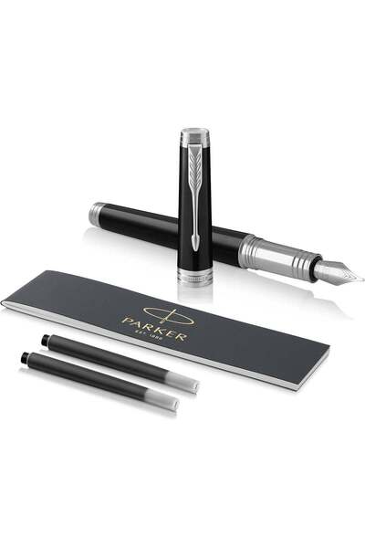 Parker قلم حبر فاخر مطلي باللون الأسود مع حواف من الكروم