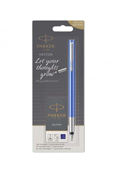Parker Vector Blue Ink Pen + Pack of 5 Ink Cartridges