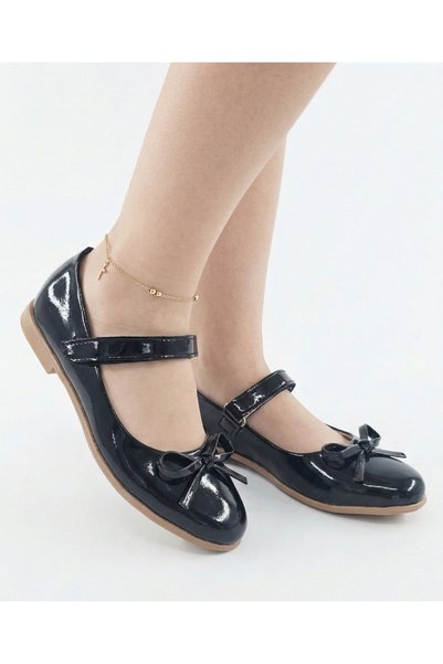 BDKButik Stylish and Comfortable Girls' Patent Leather Ribbon Bow Ballet Flats