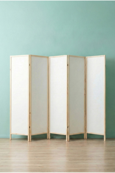 Vovikon Ahşap 5 Kanat Beyaz MDF Katlanır Oda Ayırıcı Paravan Seperatör