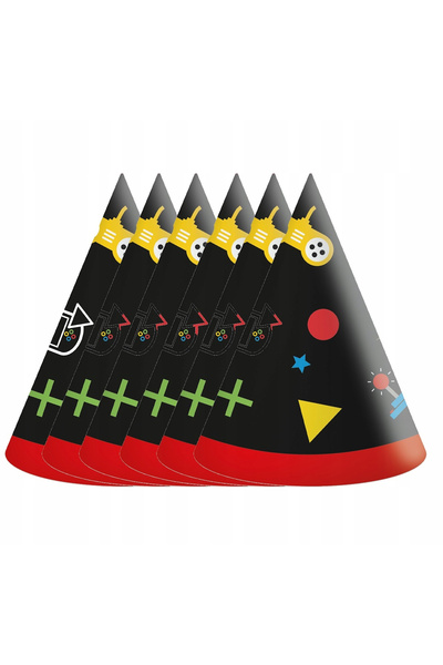 Procos Set de 6 pălării de petrecere Gaming Party, 16 cm Negre