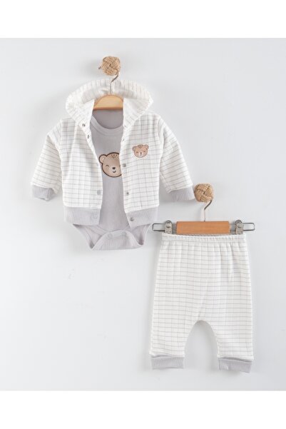 BİRCAN BABY Sevimli Ayıcık Desenli 3’lü Bebek Takımı – Çıtçıtlı Body, Kapüşon...