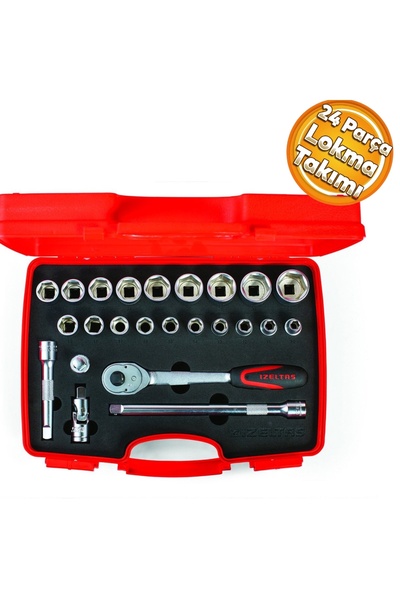 İzeltaş 2024 Altı Köşe 1/2'' Lokma Anahtar Takımı 24 Parça Tamirci Seti Lokma...