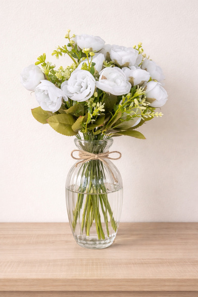 yapay çiçek evi 1 قطعة من زهرة الفاوانيا البيضاء الاصطناعية مقاس 45 سم لتزيين...