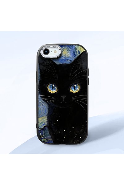 ucuc iPhone 7/8/Se 2020 2022 Compatible Black Silicone Case with Shock-Absorbing Camera Protections Cat Patterned