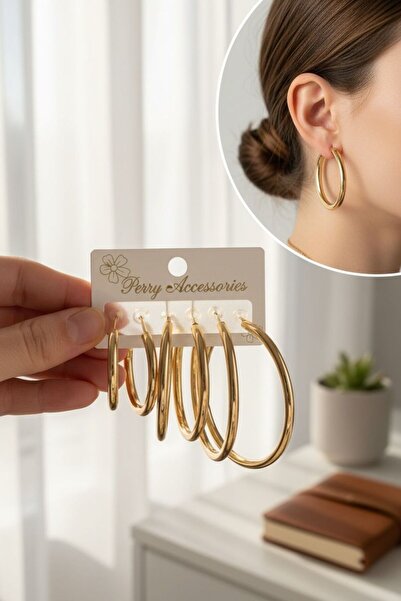 perry accessories 6 adet kararmaz altın kaplama klipsli halka küpe 3 boy 3 çi...
