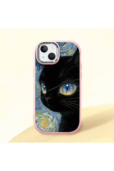 ucuc iPhone 13/14 Uyumlu Darbe Emici Kamera Korumalı pembe Silikon Kılıf Kedi...
