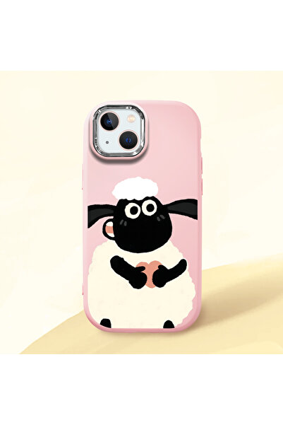 ucuc iPhone 13/14 Uyumlu Darbe Emici Kamera Korumalı pembe Silikon Kılıf Kuzu...