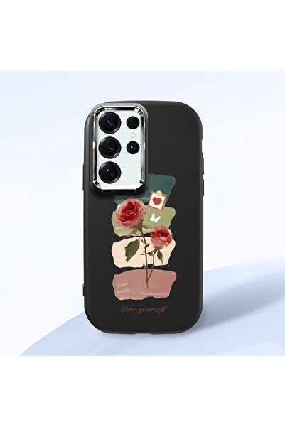 Samsung Galaxy S25 Ultra-compatible Shock Absorbing Camera Protected Black Silicone Case Artistic Patterns