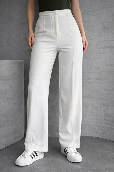 Heyya Pantaloni de damă talie înaltă Classic din țesătură albă